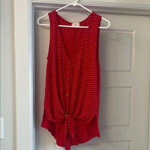 T.La Red Striped Button-Front Tank Top